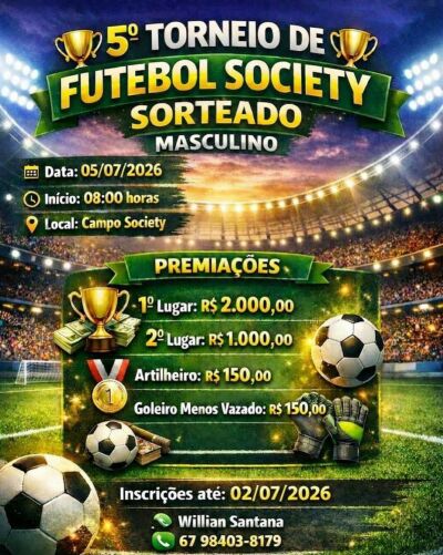Imagem da notícia Figueirão terá 5º Torneio de Futebol Society Sorteado com premiação de R$ 2 mil