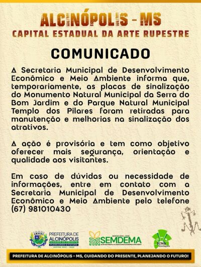 Imagem da notícia Para melhorar a segurança, Alcinópolis realiza manutenção em placas de sinalização de atrativos turísticos