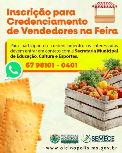 Imagem da notícia Alcinópolis abre inscrições do credenciamento de vendedores para feira municipal