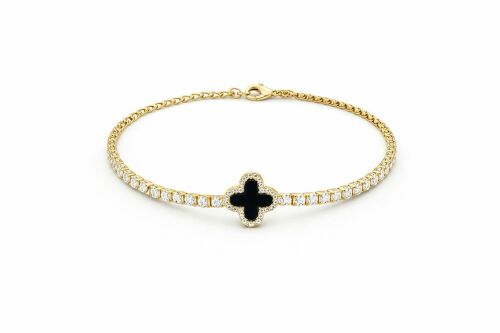 Imagem de Pulseira Trevo Cravejada Preta