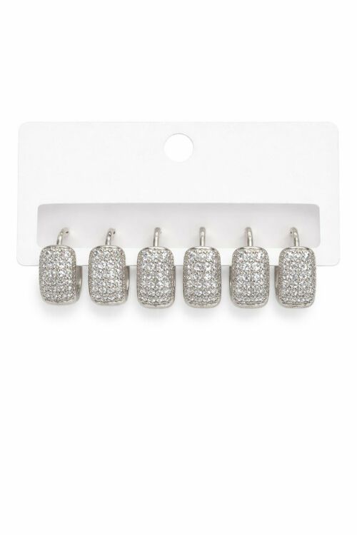 Imagem de Cartela 3 Pares de Argolas Cravejadas Prata