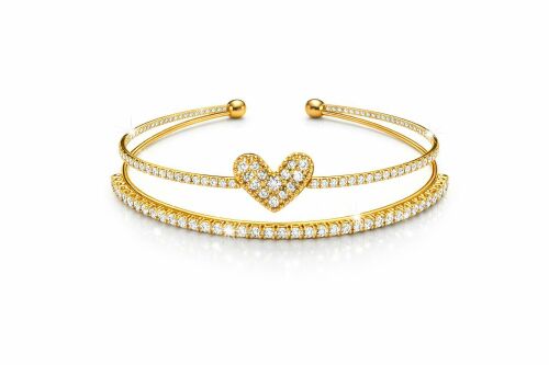 Imagem de Pulseira Dupla Coração Cravejada Dourada
