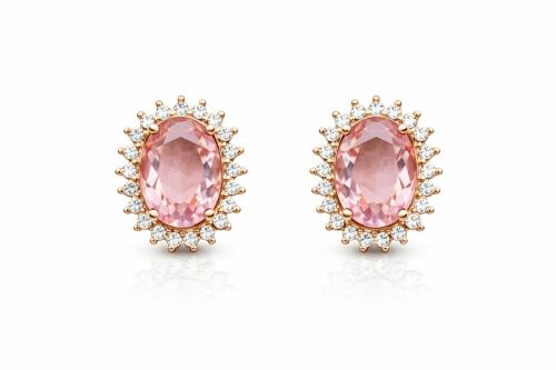 Imagem de Brinco Clips Oval Cravejado Rosa