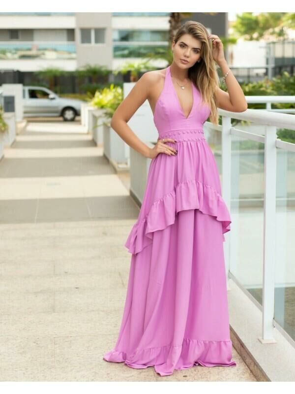 Imagem de Vestido Crepe Longo Rosa - Cloude
