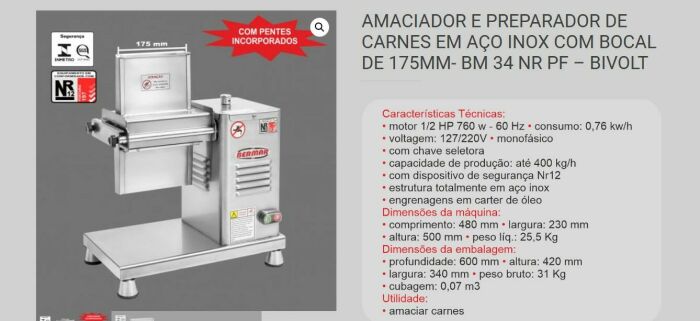 Imagem de AMACIADOR DE CARNES AÇO INOX COM BOCAL 175MM BERMAR BIVOLT