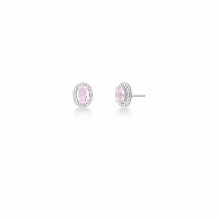 Imagem de BRINCO OVAL COM CRISTAL E ZIRCÔNIAS PRATA LISA