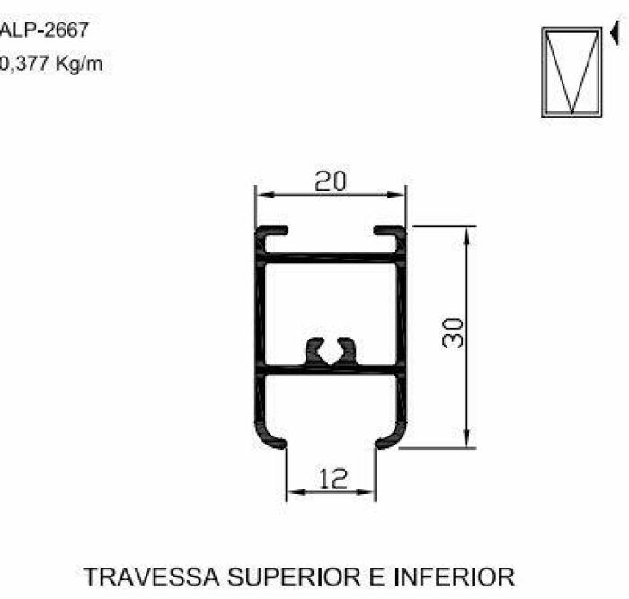 Imagem de ALP-2667 2,26 KG POR BARRA 6,00 LINHA SP-20 ESQUADRIA DE ALUMINIO