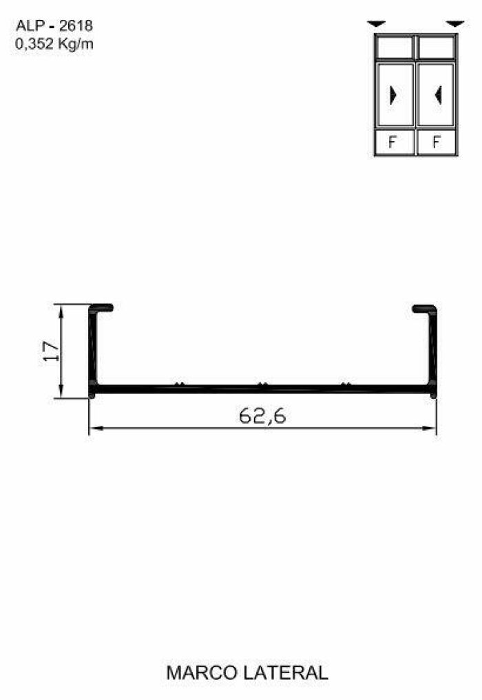 Imagem de ALP-2618 2,11KG POR BARRA 6,00 LINHA SP-20 ESQUADRIA DE ALUMINIO