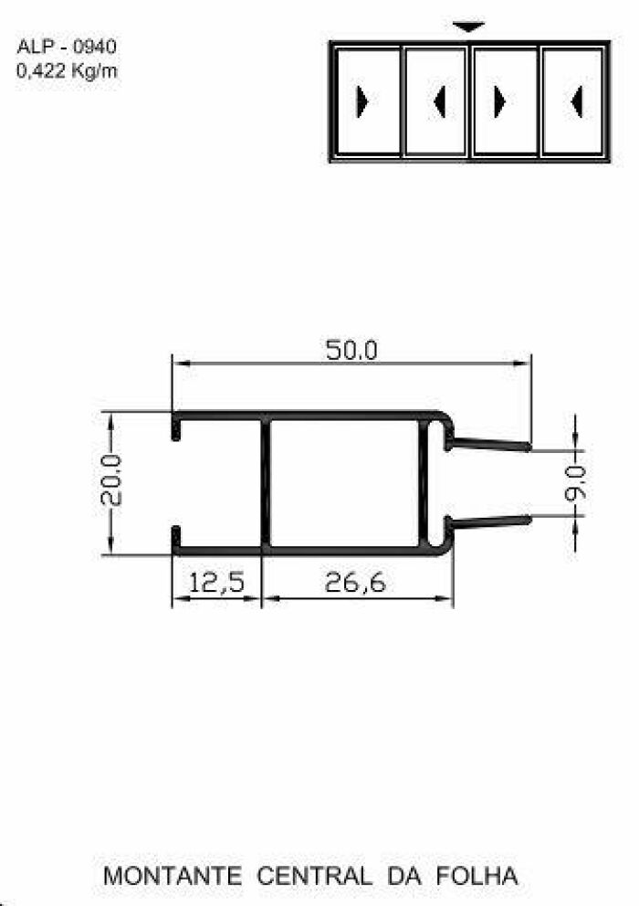 Imagem de ALP-0940 2,53 KG POR BARRA 6,00 LINHA SP-20 ESQUADRIA DE ALUMINIO