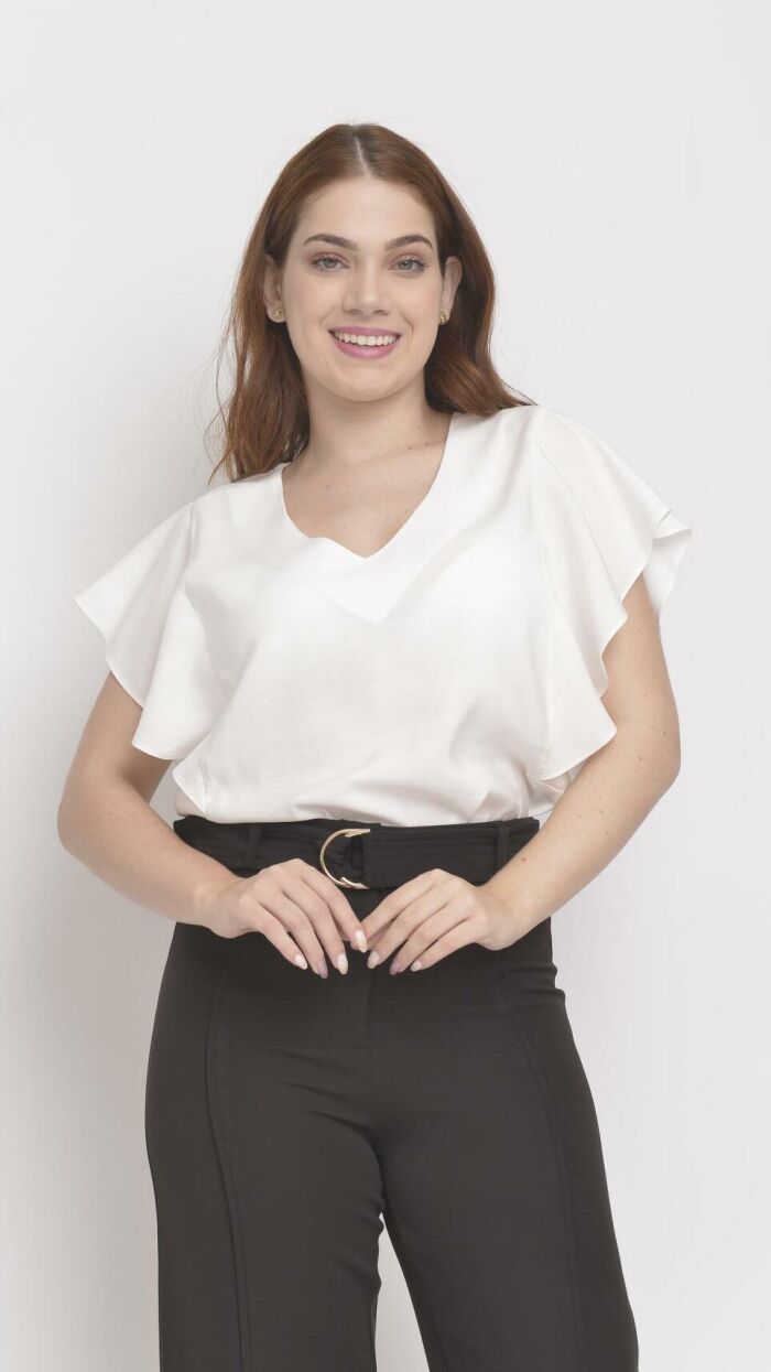 Imagem de Blusa Cropped de Alfaiataria com Manga Morcego – Branco | Moda Feminina