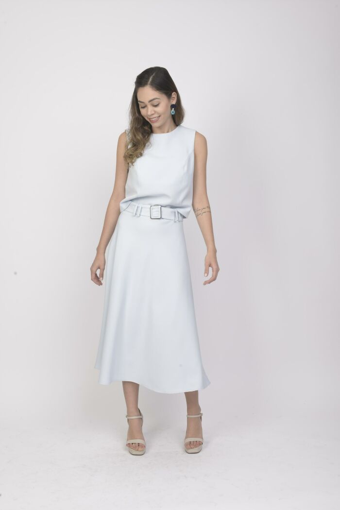Imagem de Conjunto de Saia Evasê e Cropped Lara Cross Time - Azul