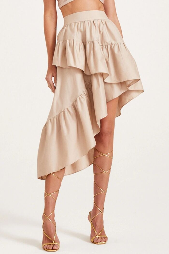 Imagem de Saia Mídi Barra Assimétrica Areia Zen