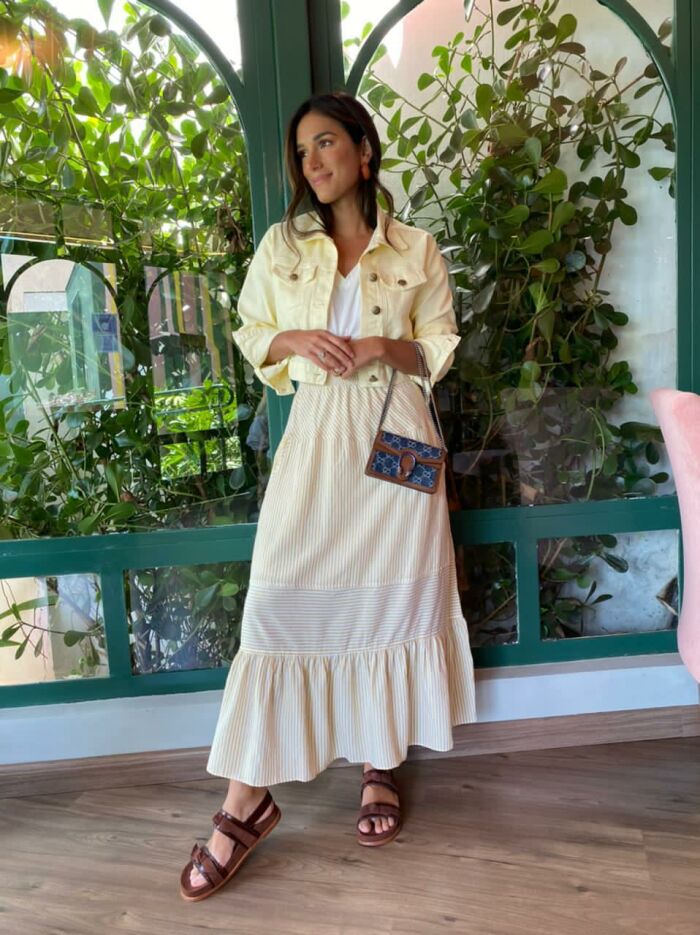 Imagem de Saia Midi Listras Amarela Aquarella