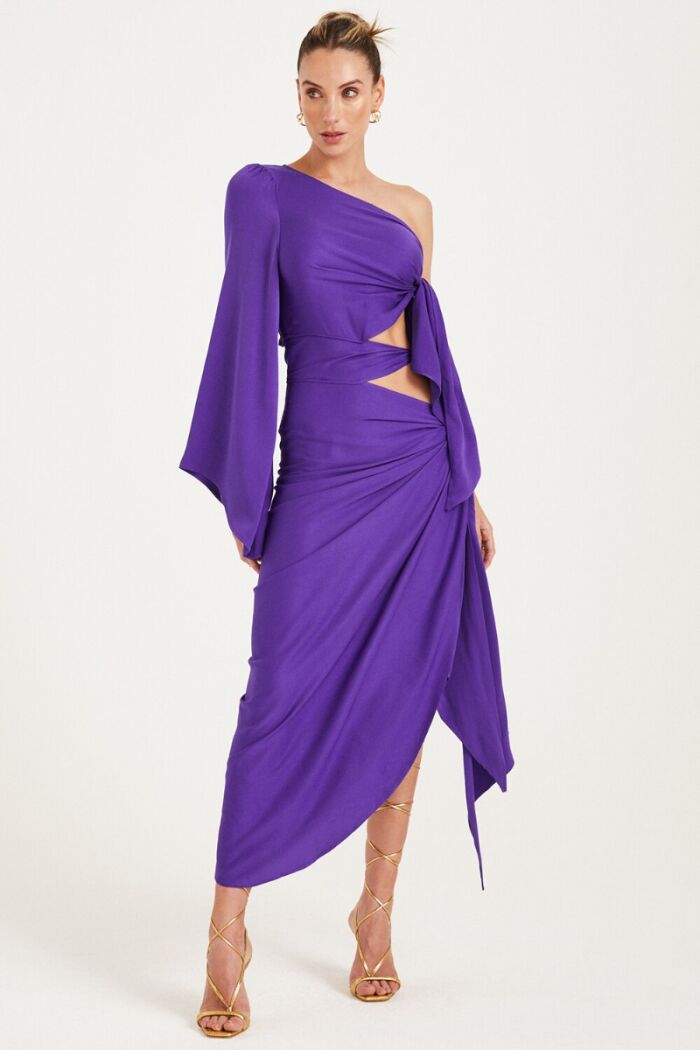 Imagem de Vestido Um Ombro Só Com Amarração Roxo Zen