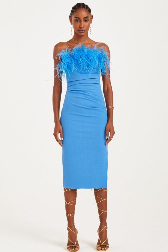 Imagem de Vestido Tomara Que Caia Com Pluma no Decote Azul Zen