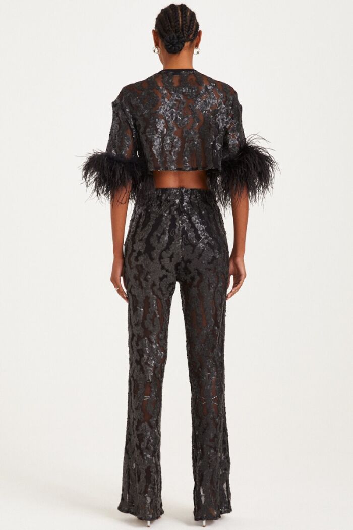 Imagem de Cropped Manga Longa de Paetê e Plumas no Punho