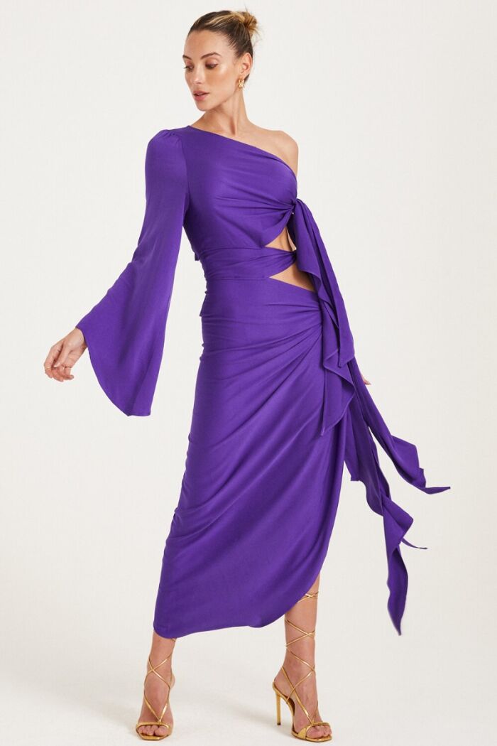 Imagem de Vestido Um Ombro Só Com Amarração Roxo Zen