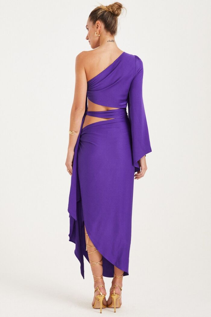 Imagem de Vestido Um Ombro Só Com Amarração Roxo Zen