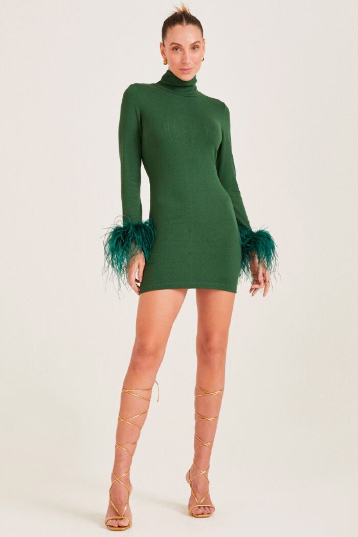 Imagem de Vestido Manga Longa Com Pluma Verde Zen
