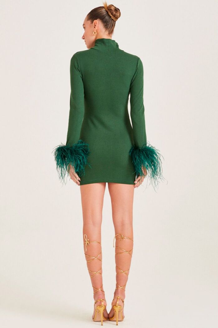 Imagem de Vestido Manga Longa Com Pluma Verde Zen