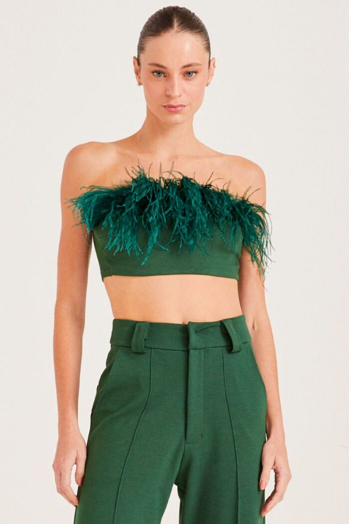 Imagem de Top Faixa Decote Coração Com Plumas Verde Zen