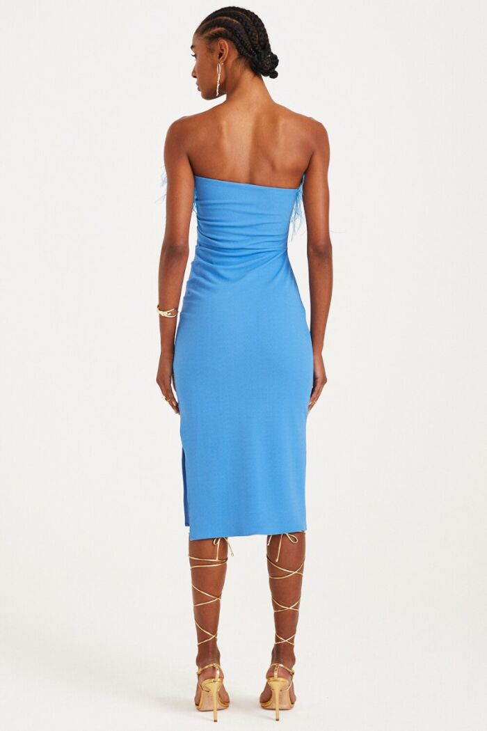 Imagem de Vestido Tomara Que Caia Com Pluma no Decote Azul Zen