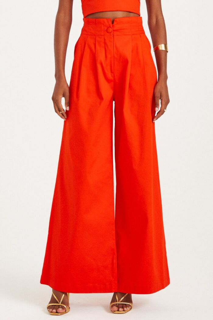 Imagem de Calça Alfaiataria Com Pregas No Cós Laranja Zen