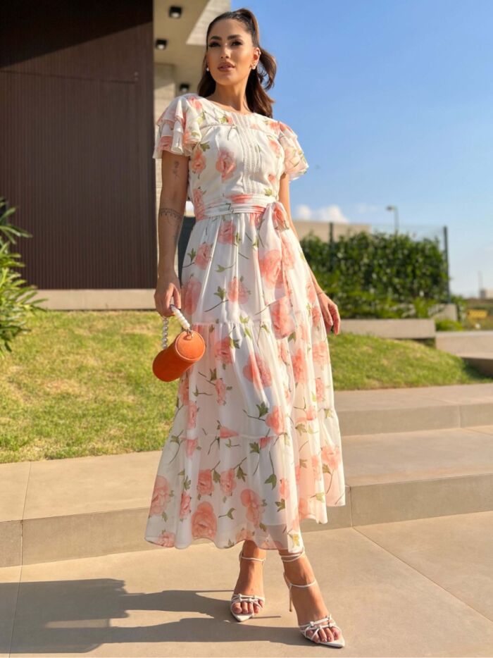 Imagem de Vestido Chiffon Estampado Com Entremeios Luzia Fazzolli