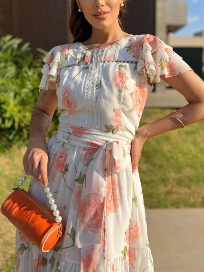 Imagem de Vestido Chiffon Estampado Com Entremeios Luzia Fazzolli