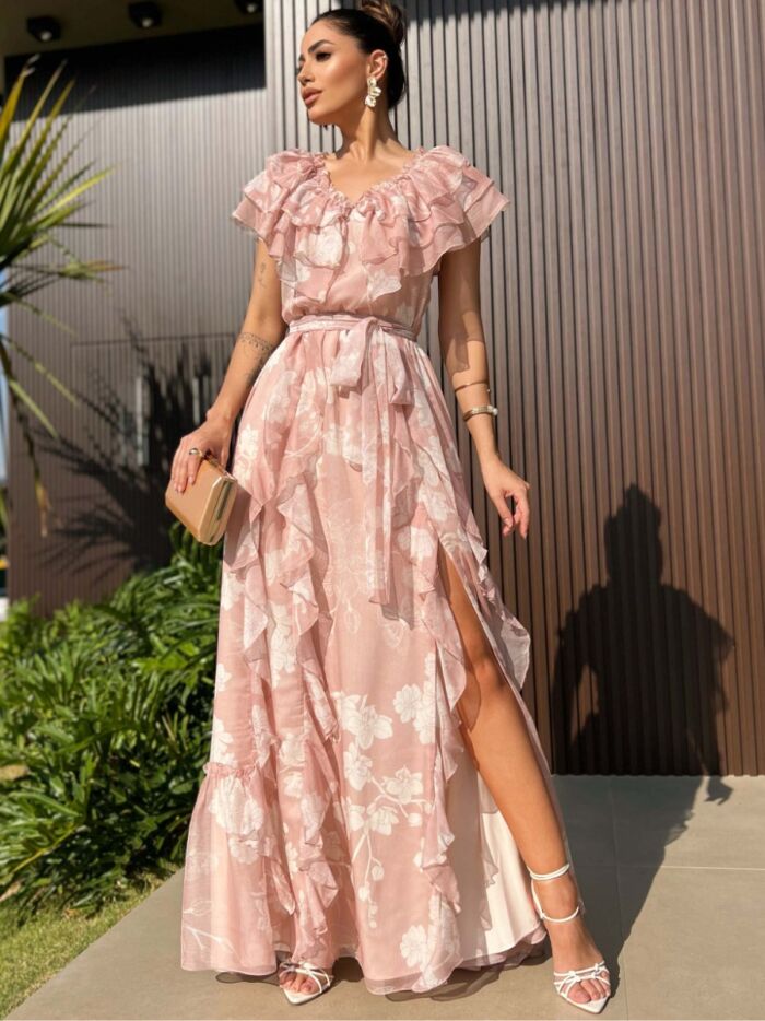 Imagem de Vestido Longo Estampado Com Babados Luzia Fazzolli