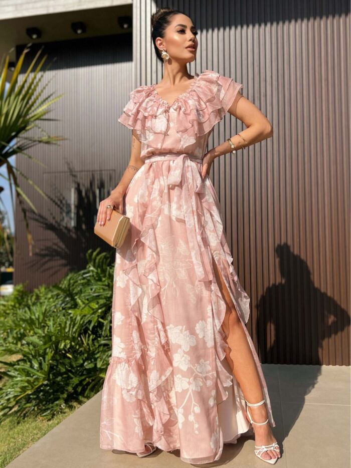 Imagem de Vestido Longo Estampado Com Babados Luzia Fazzolli