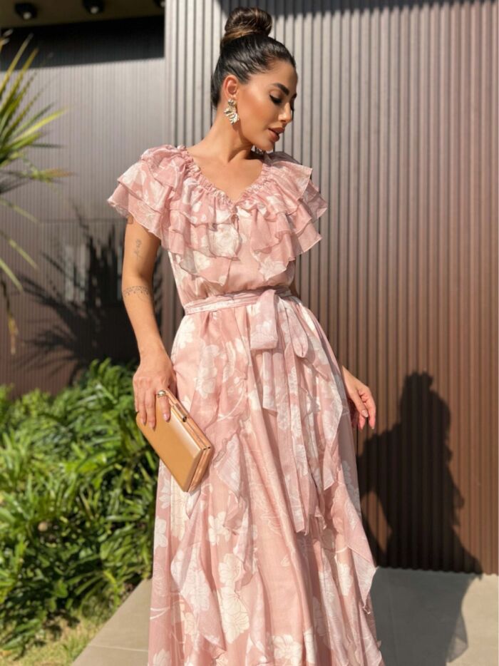 Imagem de Vestido Longo Estampado Com Babados Luzia Fazzolli