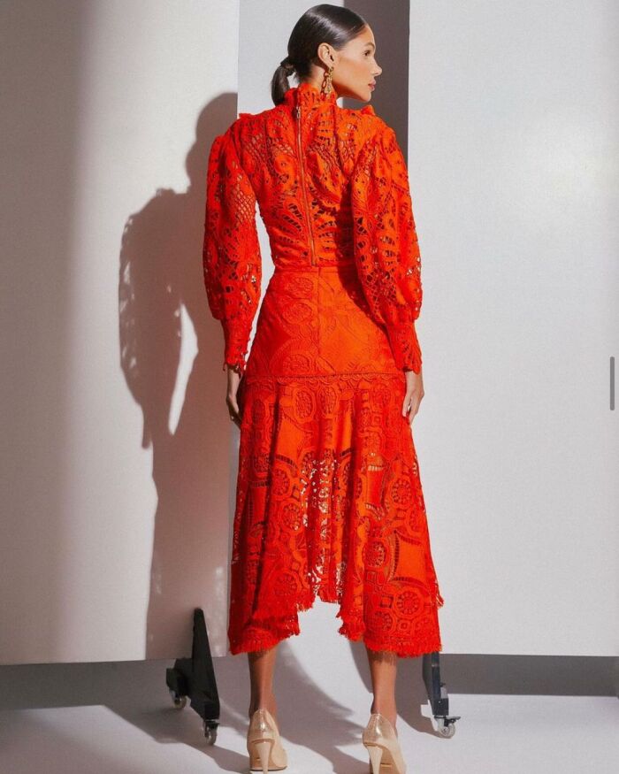 Imagem de Saia de Renda com Franja Laranja Zen