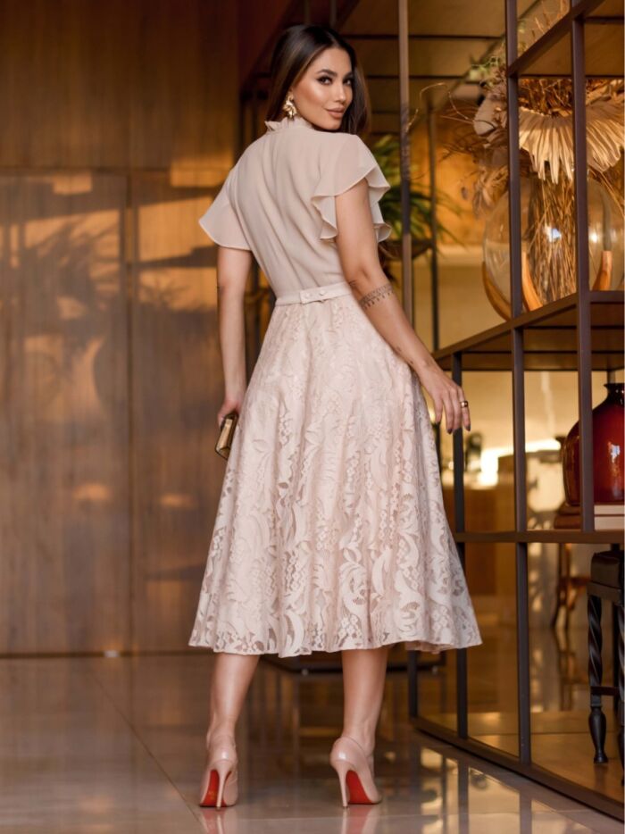 Imagem de Vestido renda e Chiffon Com Cinto Flor Luzia Fazzolli