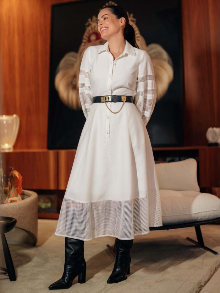 Imagem de Vestido Chemise Alfaiataria e Tela Luzia Fazzolli