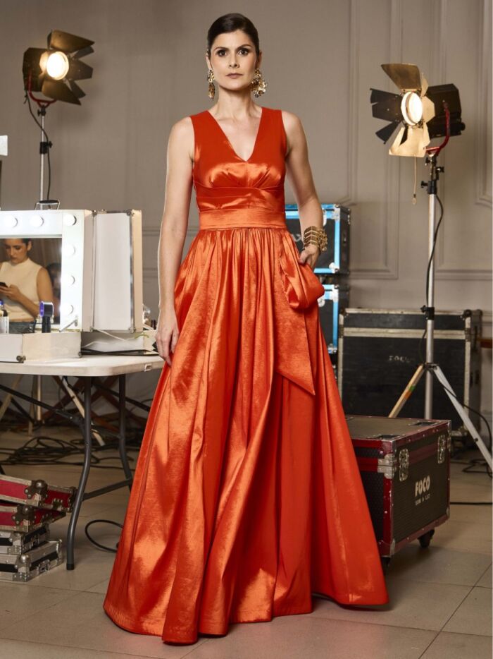 Imagem de Vestido Tafetá Drapeado Luzia Fazzolli