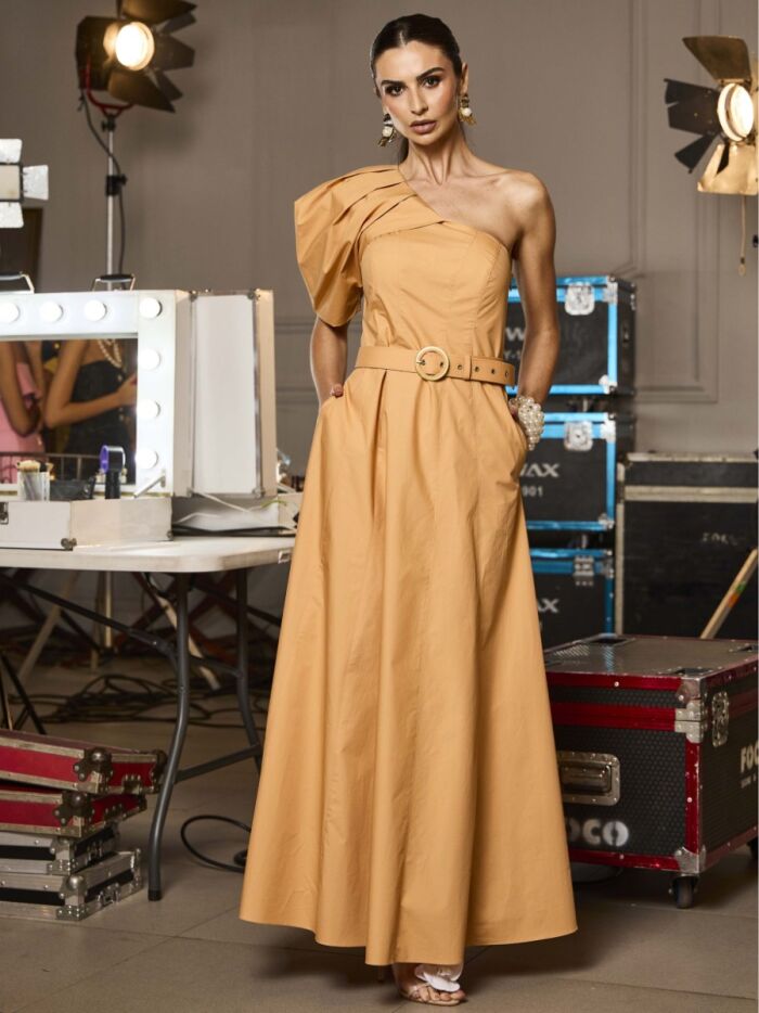 Imagem de Vestido Um Ombro Só Tricoline Luzia Fazzolli