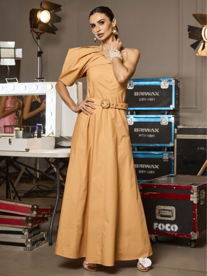 Imagem de Vestido Um Ombro Só Tricoline Luzia Fazzolli