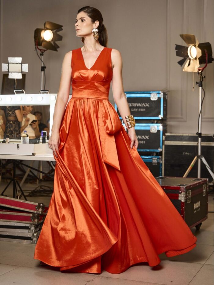 Imagem de Vestido Tafetá Drapeado Luzia Fazzolli