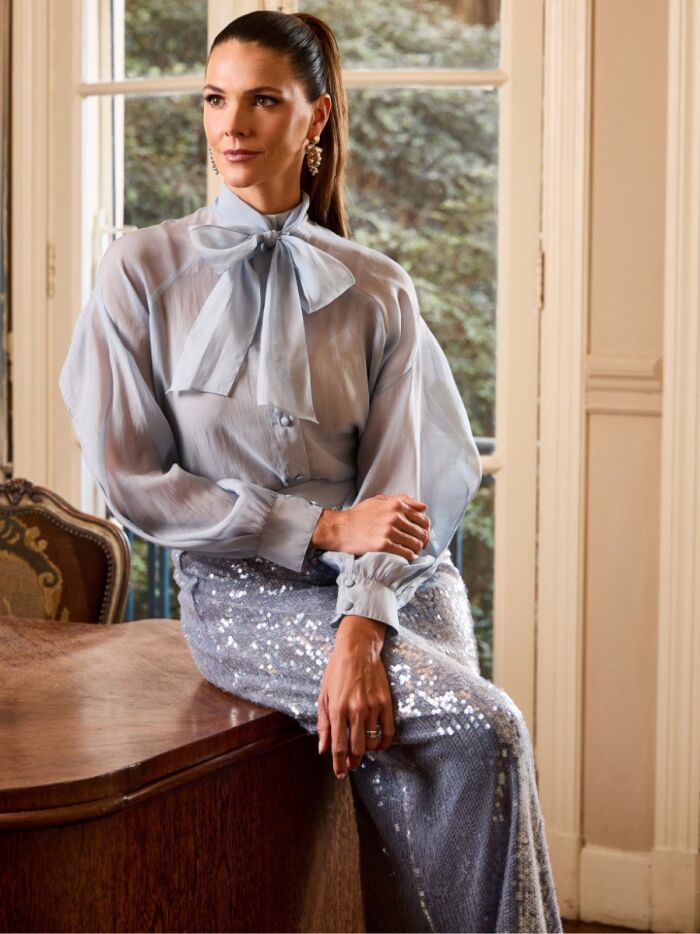 Imagem de Conjunto Organza E Paetê Azul Claro Luzia Fazzolli