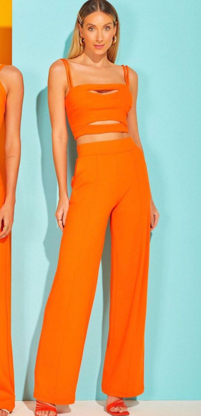 Imagem de Calça Pantalona Com Vinco Vista Laranja Zen