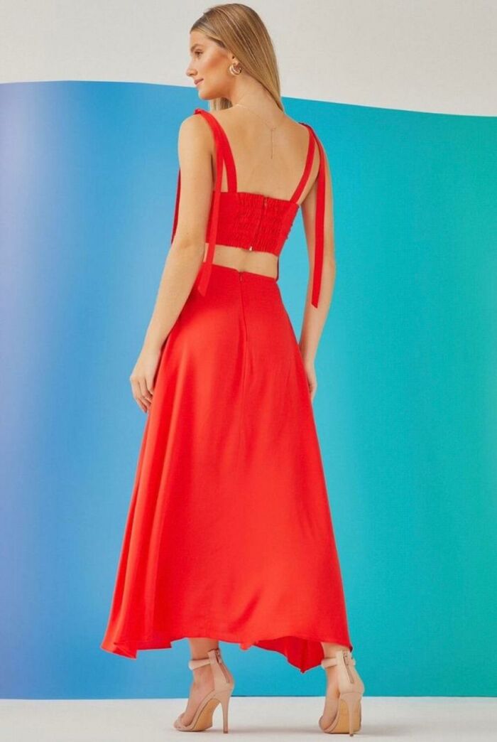 Imagem de Vestido Midi Drapeado Com Tiras Vermelho Zen