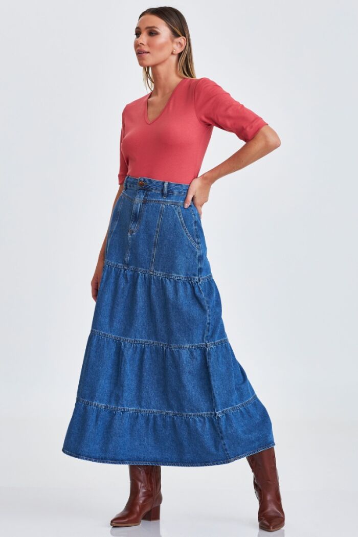 Imagem de Saia Mídi Evangeline Braz Trama