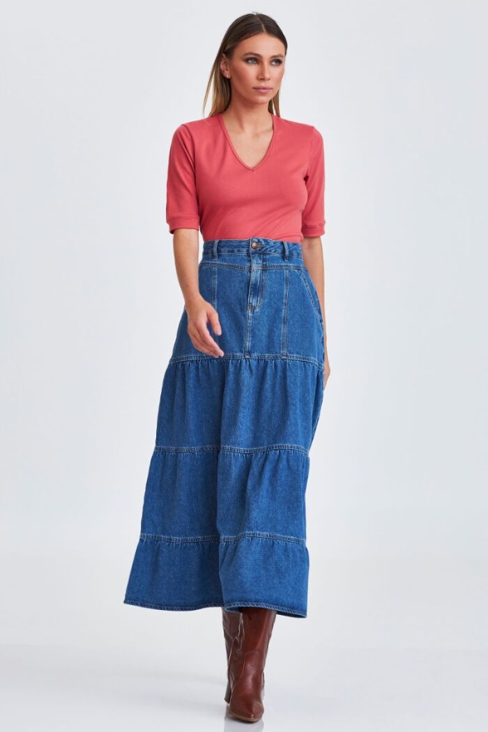 Imagem de Saia Mídi Evangeline Braz Trama