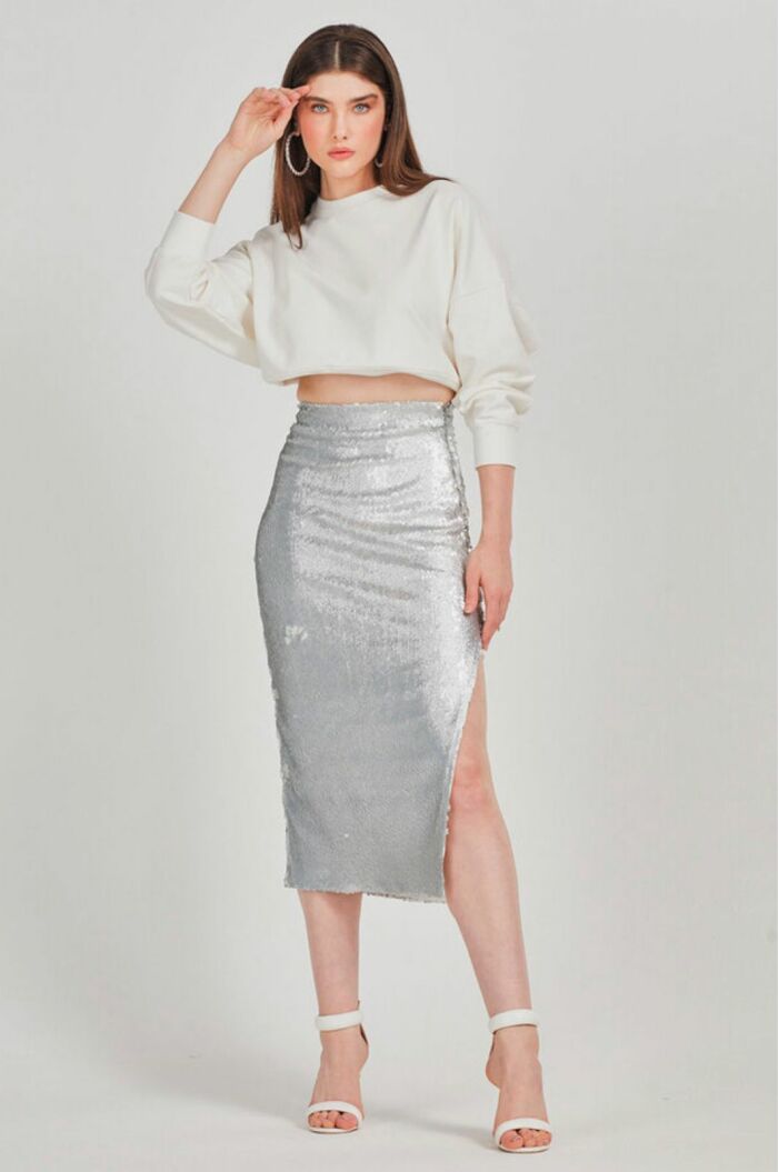 Imagem de Saia Glow Midi Paetê Com Fenda Zen