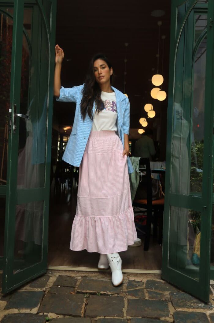 Imagem de Saia Midi Listras Rosa Aquarella