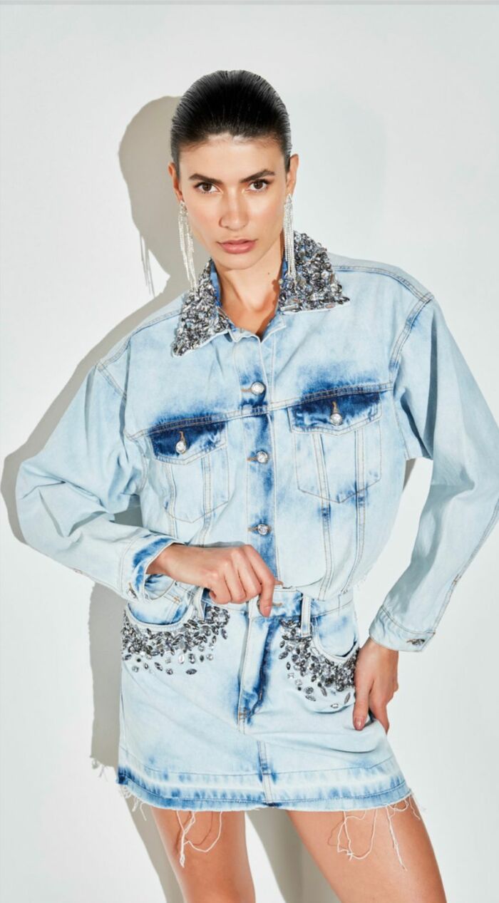 Imagem de Saia Jeans Bordada Regina Salomão