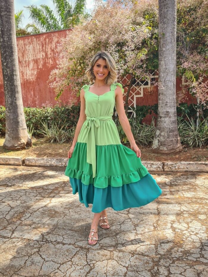 Imagem de Vestido Crepe Degradê Cores Luzia Fazzolli