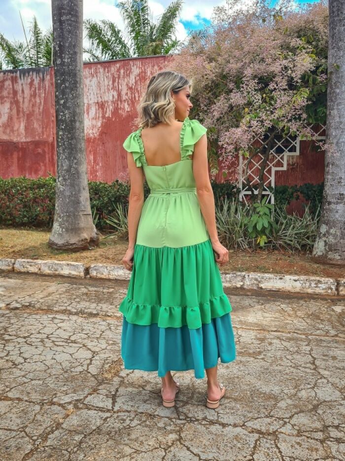 Imagem de Vestido Crepe Degradê Cores Luzia Fazzolli