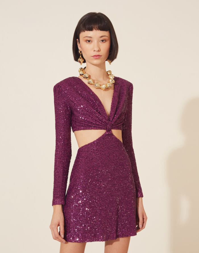 Imagem de Vestido Mini Abertura Frontal Roxo Amissima